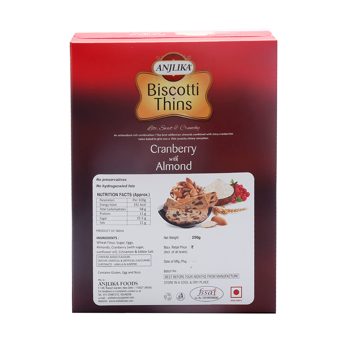 Biscotti Thins - Cranberry Almond 250g